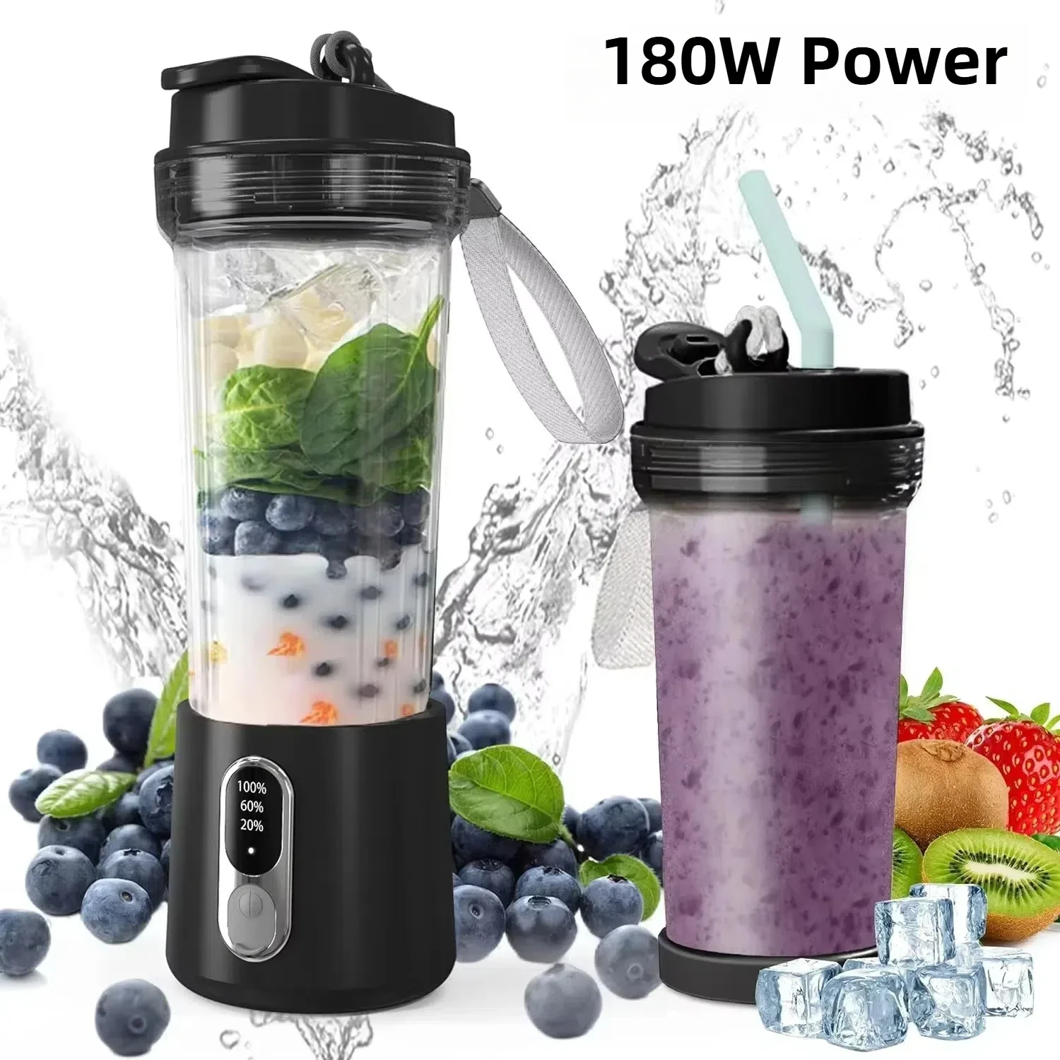 4000mAh 휴대용 Juicer 이중 목적 주스 컵 180W USB 야외 신선한 과일 블렌더 4 블레이드 스무디 주스 컵 블렌더