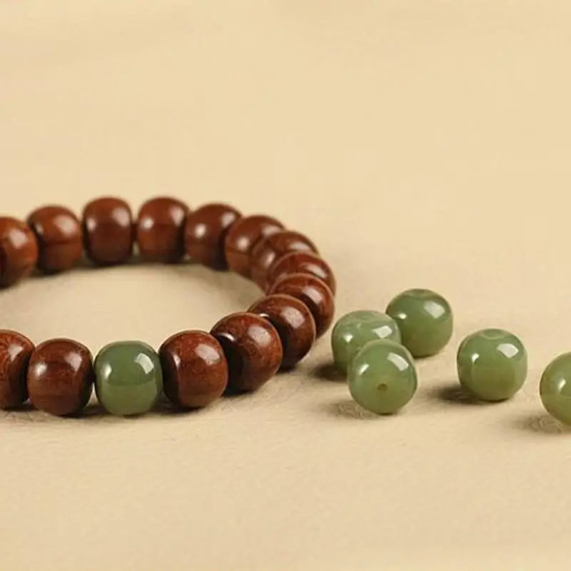 Natural Six Path Wood and Hetian Jade Beads Bracelet for Men Hand Polishing Buddhist Prayer Beads Collector's Zen Gift Box Set