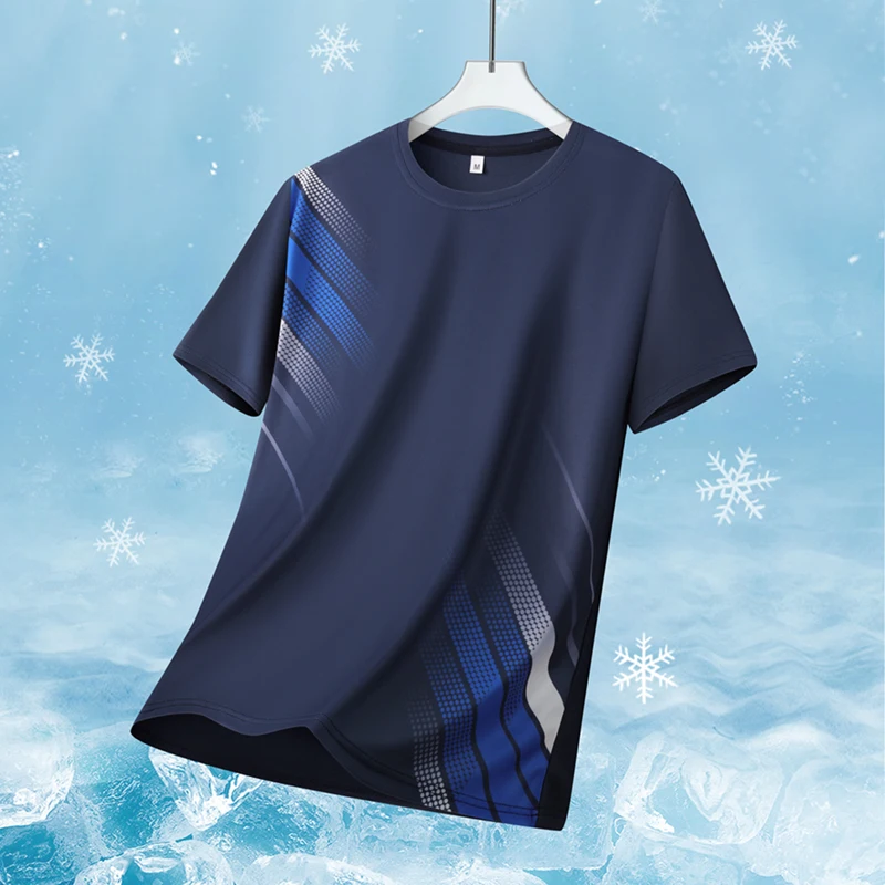 Herren Outdoor-Sport-T-Shirt Sommer Kühl Atmungsaktiv Farblich Abgestimmte Kurzarm-Shirts Herren Lauf- und Fitness-T-Shirt Leicht und Locker