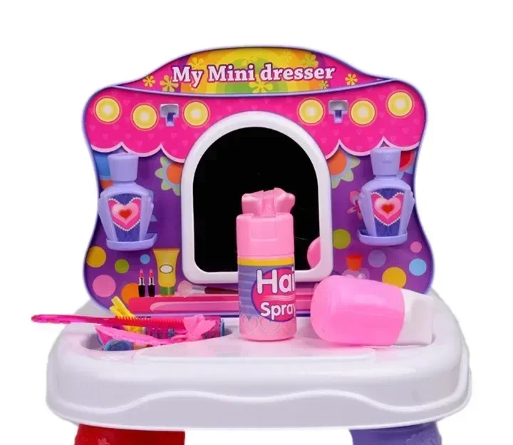 2 IN 1 Kitchen Set & Dresser Mirror/Hair Dryer/Comb/Hair Spray/Pan/Spoon/Kitchen Items Play House Toys Toys Girl Gift