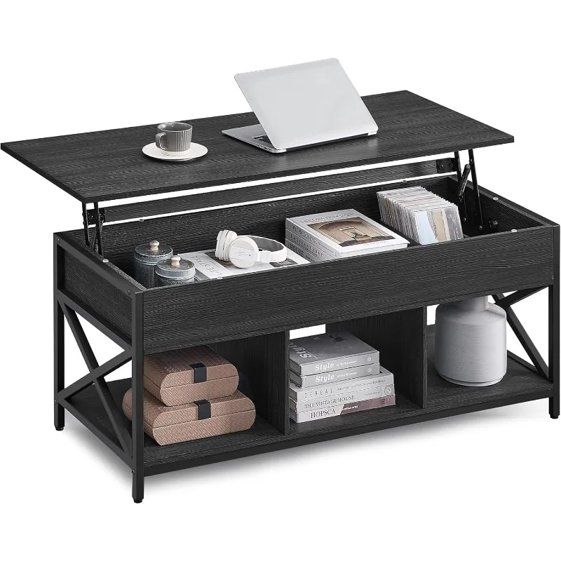 

Lift Coffee Table with Storage Shelf, Hidden Compartments and Lifting Top, for Living Room, Office,