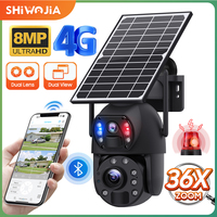 SHIWOJIA 36X Zoom 4G LTE Solar Security Camera 8MP Night Vision Dual-Lens Outdoor WiFi Solar Battery Camera PIR Human Detection