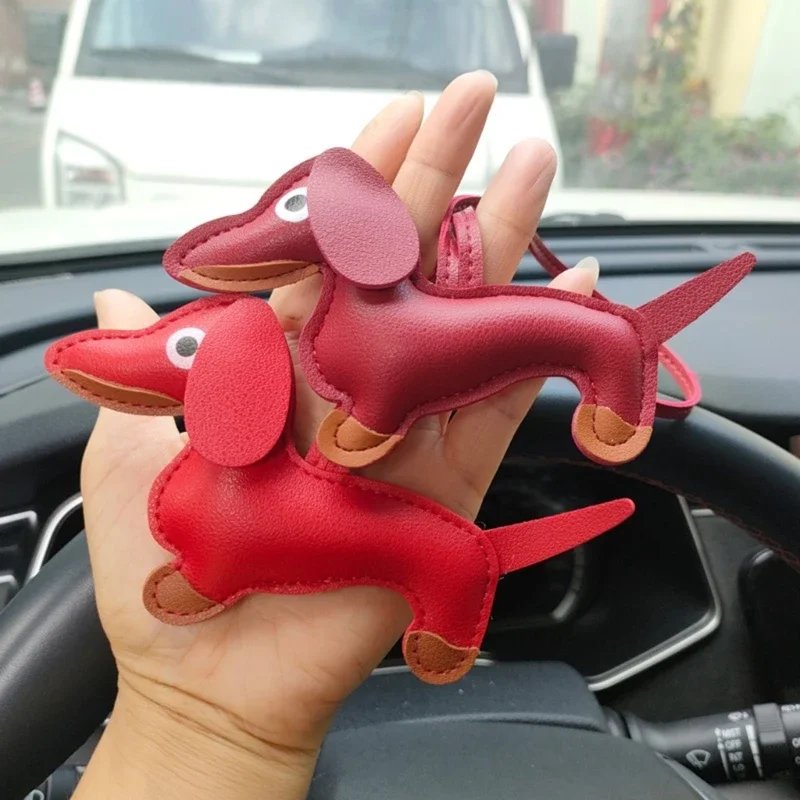Mini Dachshund Dog Keychain  PU Leather Animals Keyring Hanging Ornament Backpack Handbag Charm Gift for Men Women image 3