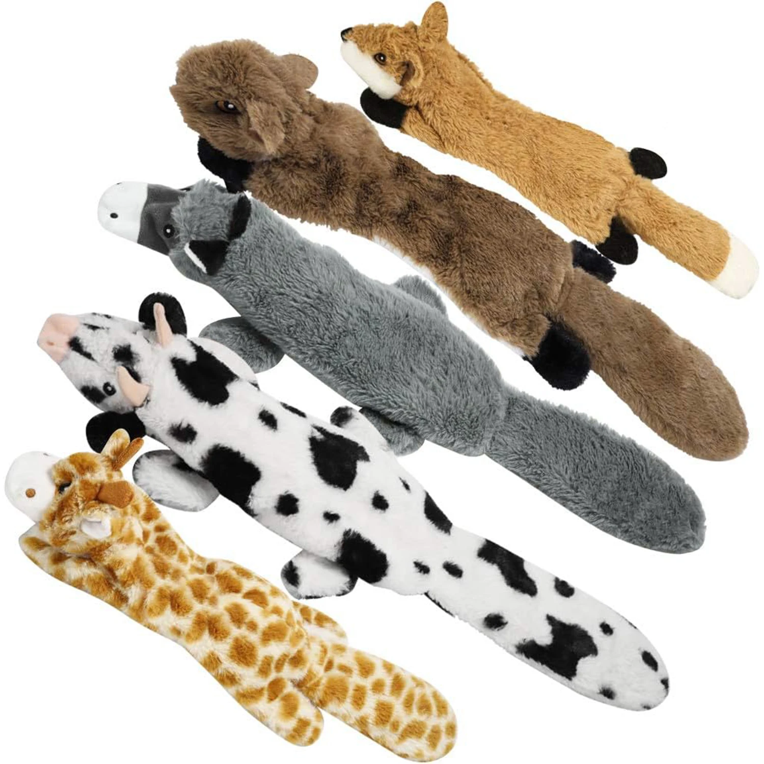 5PCS Crinkle Plüsch Hund Quietschendes Spielzeug Fuchs Giraffe Eichhörnchen Kuh Esel Stil, Keine Füllung Hundespielzeug für kleine, mittelgroße und große Hunde – Detail 1