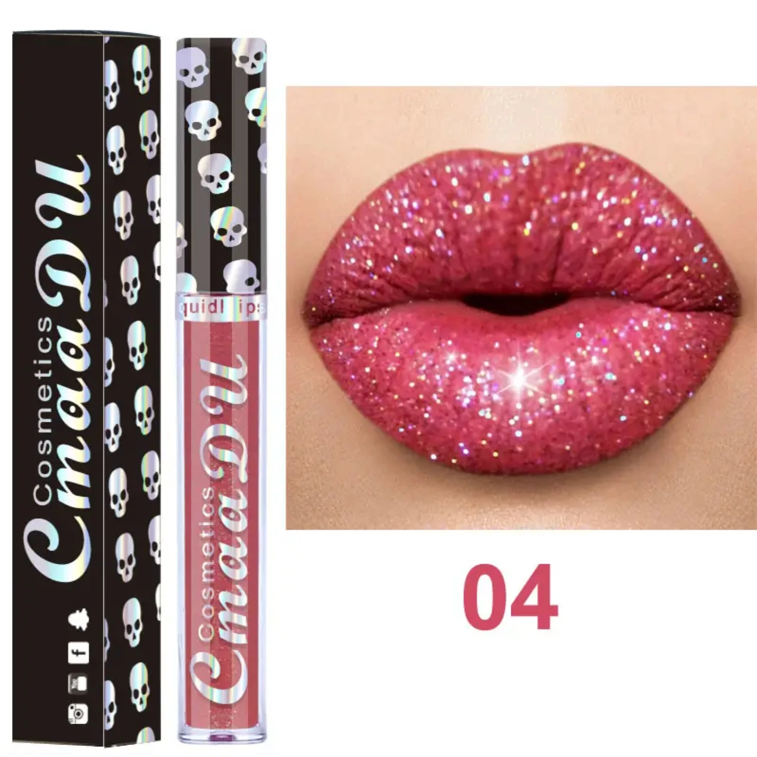 Rossetto lucidalabbra impermeabile scintillante CmaaDu Diamond Illusion - Rossetto liquido glitterato a lunga durata per il trucco