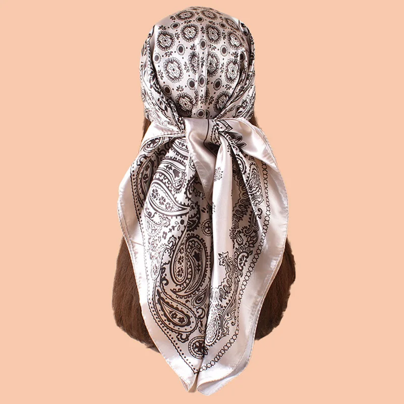 High Quality Skinny Square Scarf Women Chain Print Foulard Neckerchief Lady Soft Satin Hairband Head Hijab Bag Ribbon Gift 90cm