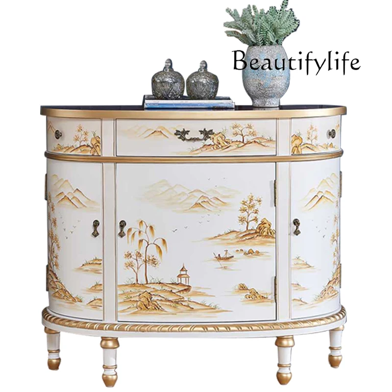 Painted Semicircle Hallway Cabinet American  Corridor Decorative Cabinet Room TV Cabinet