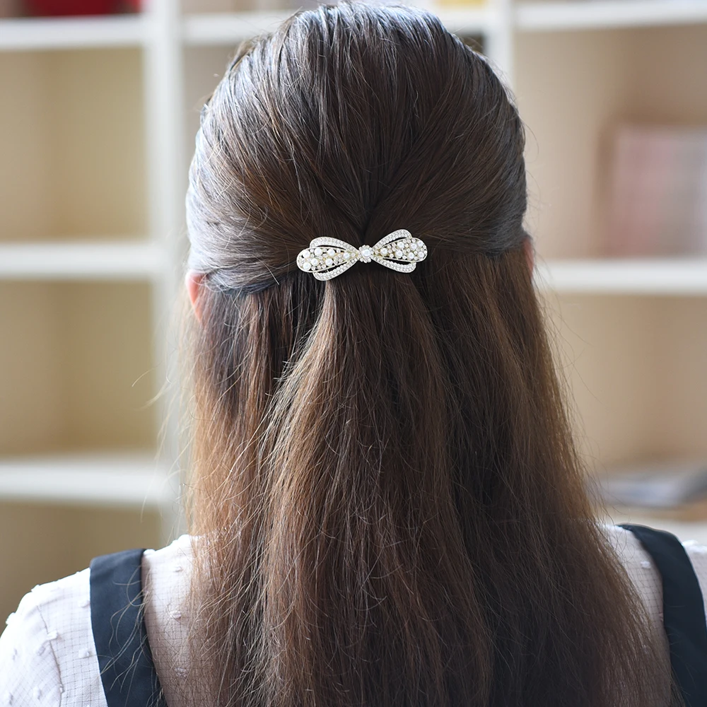 Women Headwear Small Size Girl Hairwear Rhinestone Hair clip Bow Hair Barrette Cute Hair  Accessories For Women