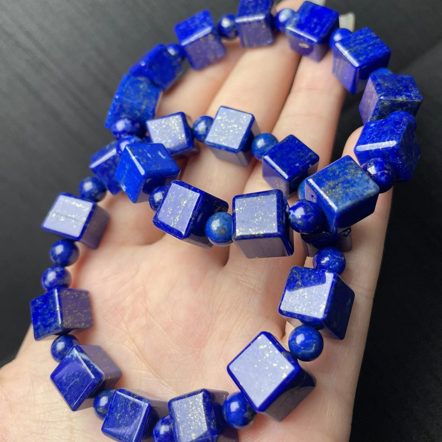 

1 Pc Fengbaowu Natural Lapis Lazuli Bracelet 10MM Cube Beads Reiki Healing Stone Fashion Jewelry Gift For Women Men
