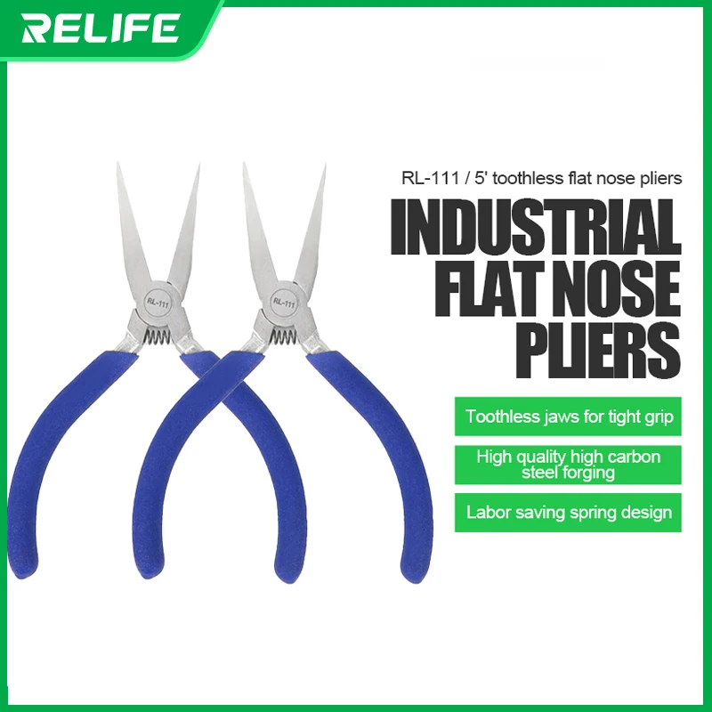 

2pcs RELIFE RL-111 5' Toothless Flat Nose Pliers Toothless Jaws Close Tightly High Carbon Steel for Mobile Phone Repair