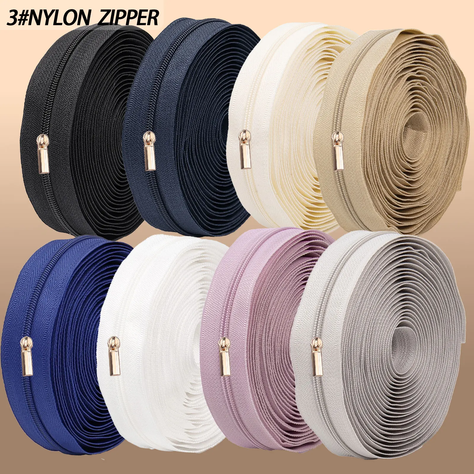 1 Set, 3 # Nylon Zipper (450Cm/177Inch/5Yard) with 10 Zipper Pullers, Suitable for Home Sewing DIY Replacement Zipper