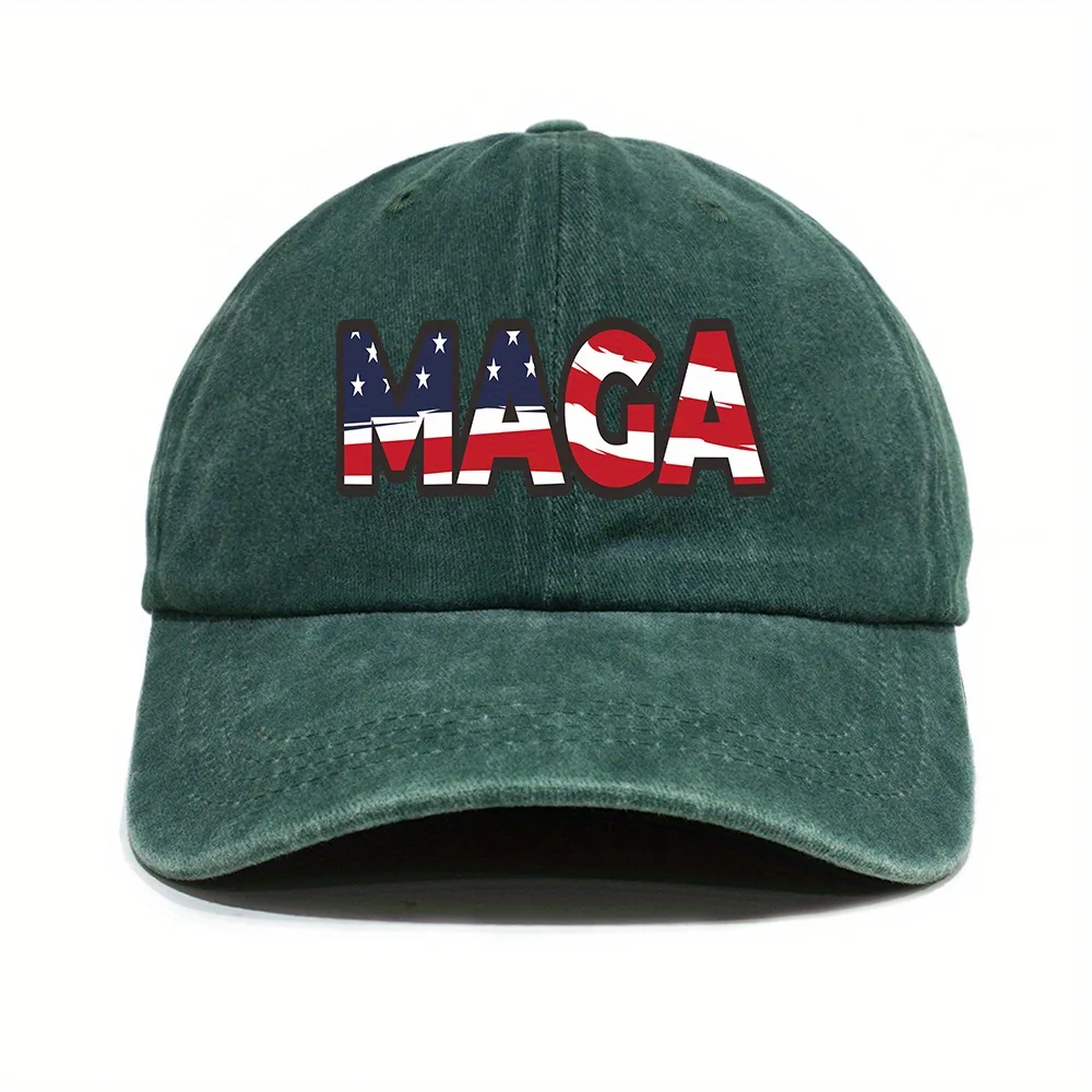 Cool Classic Retro Curved Brim Baseball Cap, USA Flag MAGA Print Distressed Cotton Trucker Hat, Snapback Hat For Casual Leisure image 4