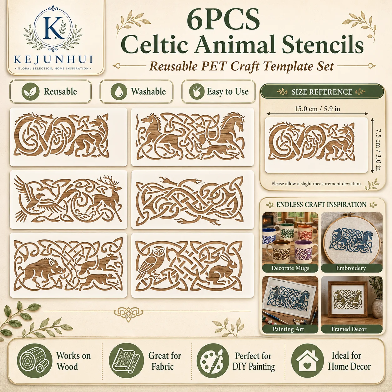 6 Plantillas de Nudos Celticos con Motivos de Animales, Ideales para Diseños de Nudos Vikingos en Arte y Manualidades, Perfectas para Decoración de Paredes, Muebles, Bricolaje