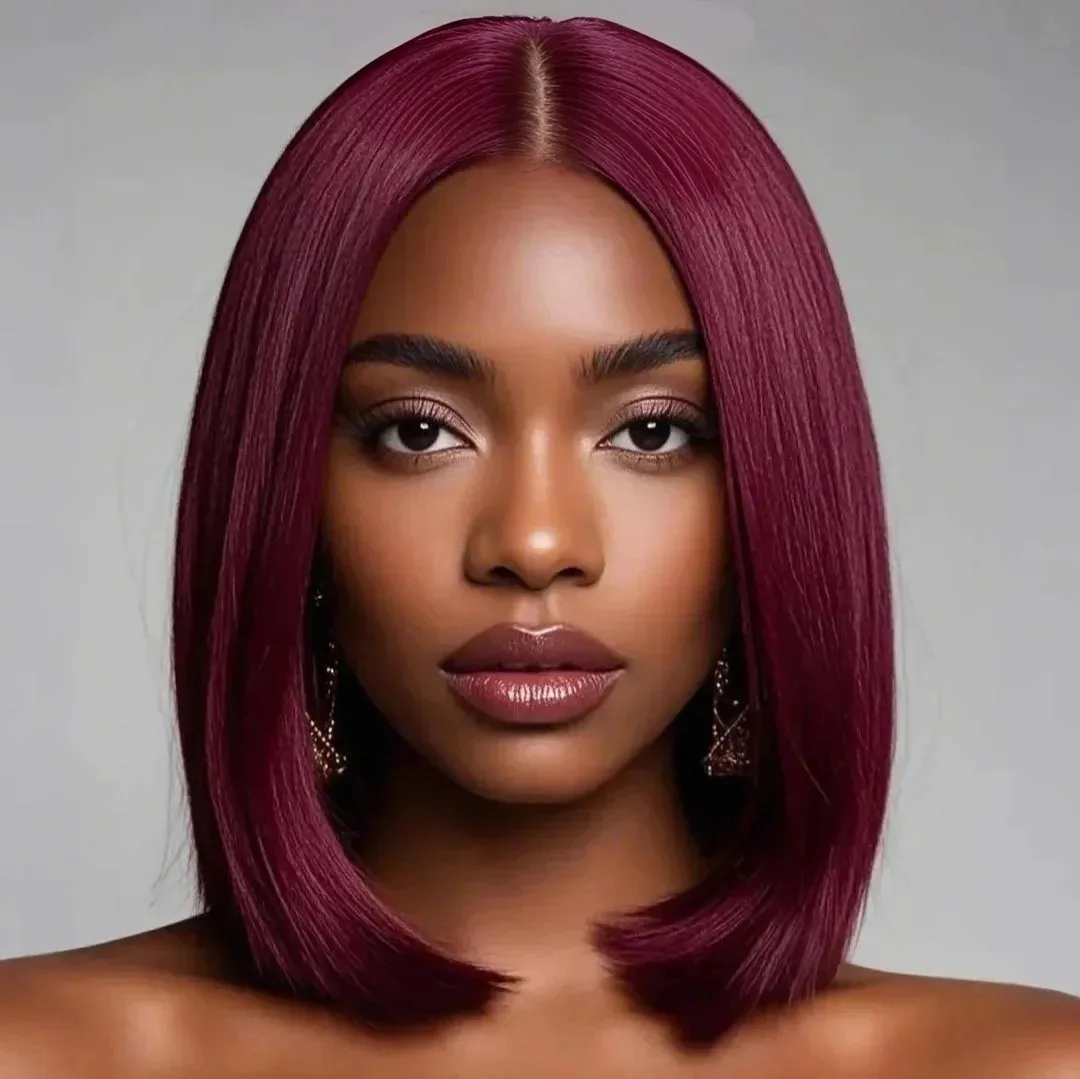 Straight Short 99J Burgundy Bob Wigs Human Hair Brazilian Wine Red Colored 13x4 Lace Frontal Human Hair Wig For Women PrePlucked