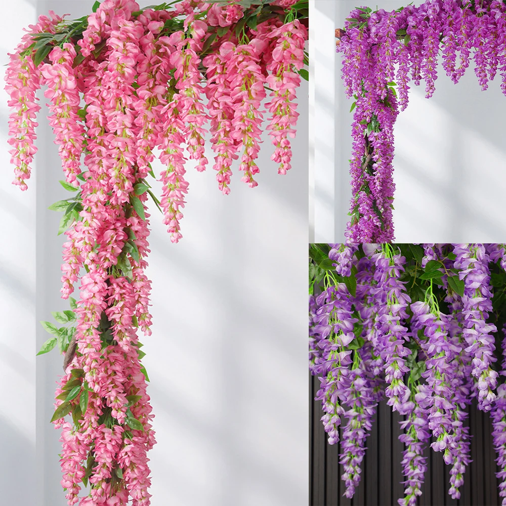 Künstliche Blumen zum Aufhängen, Glyzinien-Girlande, Heimdekoration, Party, Vase, Balkon, Hochzeit, Arrangement, Wanddekoration, gefälschte Pflanzen – Detail 1