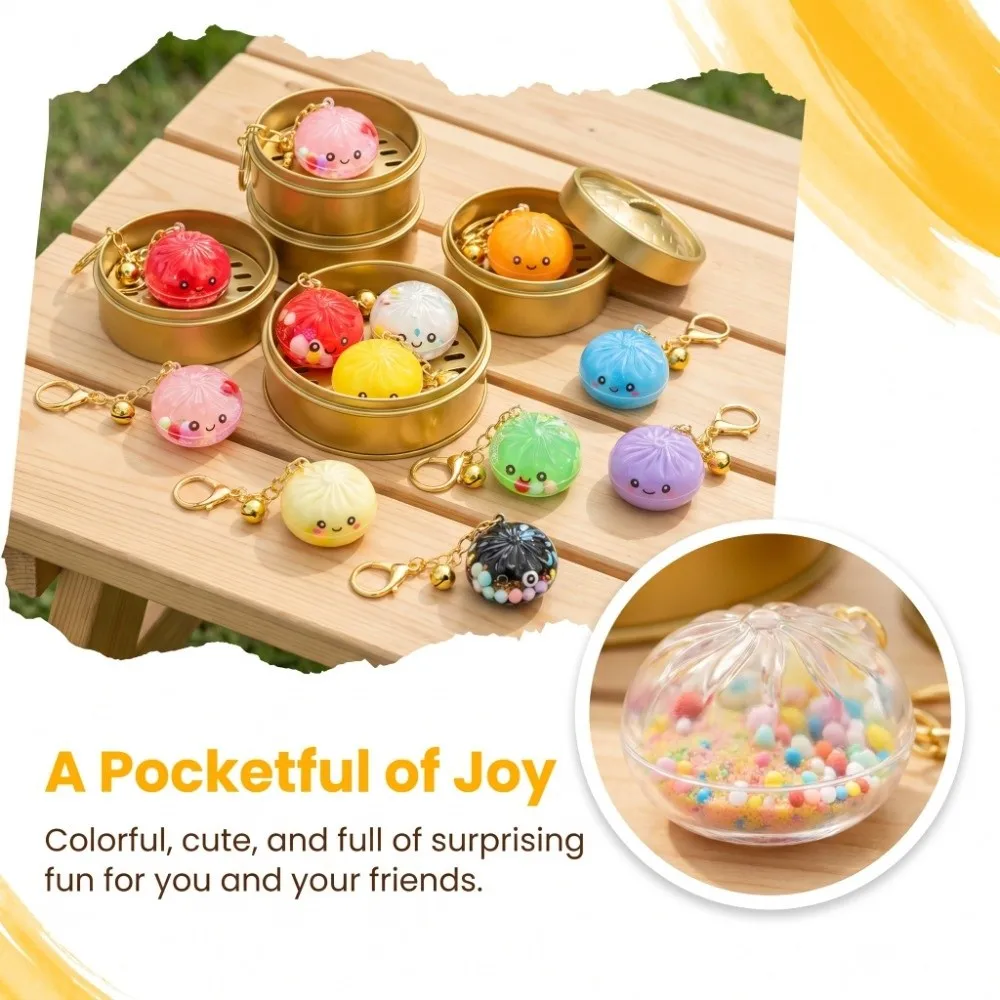 Colorful Expression Bun Keychain Cute Cartoon Acrylic Simulation Steamed Bun Pendant Miniature with Steamer Bun Pendant Gift