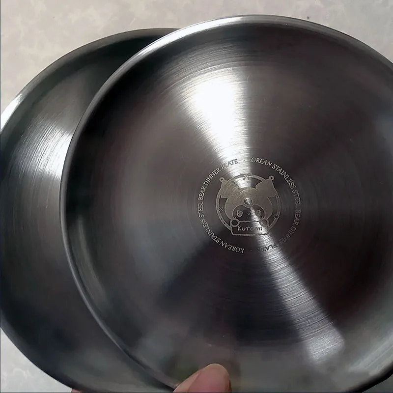 Sanrio-plato de comedor de acero inoxidable Hello Kitty, vajilla de Bar de cocina a prueba de Kawaii, plato de aperitivos de frutas y pasteles, accesorios de cocina