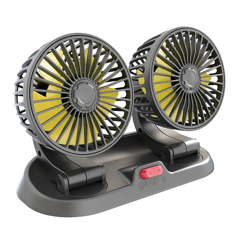 2024 New Car Mounted Fan with Strong Wind Force 360 Degree Rotation Wide-angle Dual Head USB Plug Wind Air Conditioner