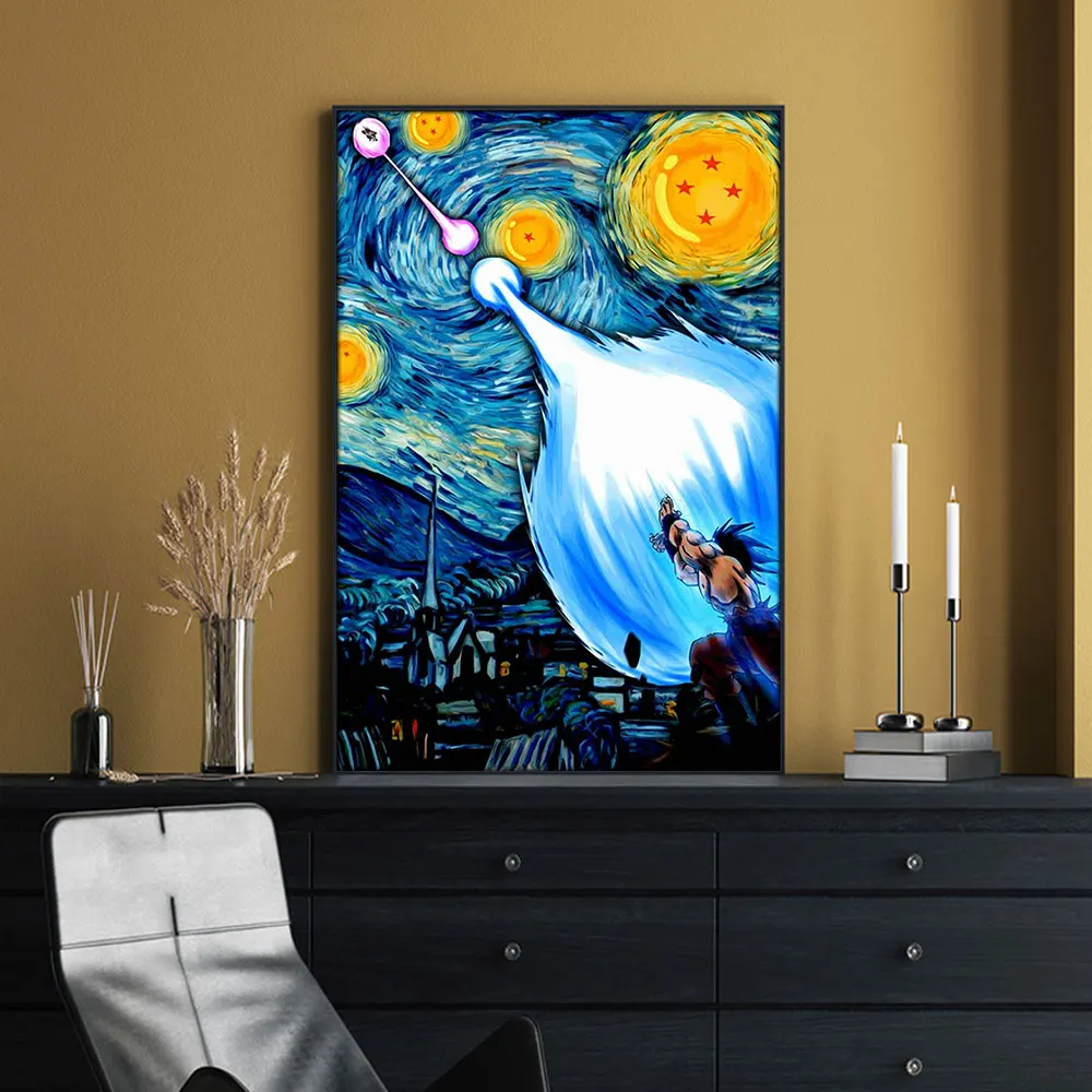 

Poster Dragon Ball Goku Peripheral Van Gogh's Starry Night Picture Art Abstract Anime Canvas Painting Mural Prints Decor Gifts