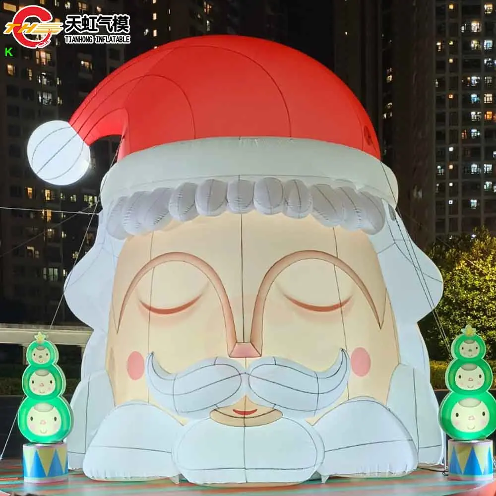 

Fast Shipping Inflatable Santa's Head Ground Balloonn Commercial Advertising LED Lighting Inflatable Cartoon for Christmas