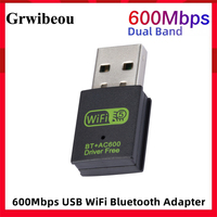 600Mbps USB WiFi Bluetooth Adapter 2in1 Dongle Dual Band 2.4G/5GHz USB 2.0 WiFi 5 Network Wireless Wlan Receiver DRIVER FREE