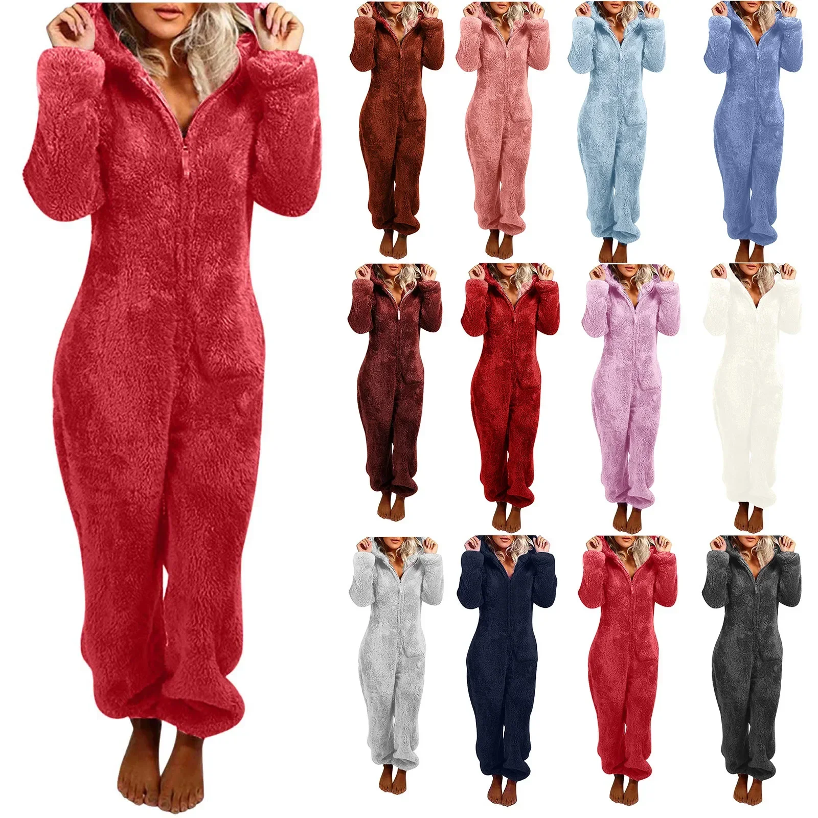 2022 Fashion Onesies Fleece Sleepwear Overall Plus Size Hood Sets Pajamas for Women Adult for Winter Warm Pyjamas Women S-5XL