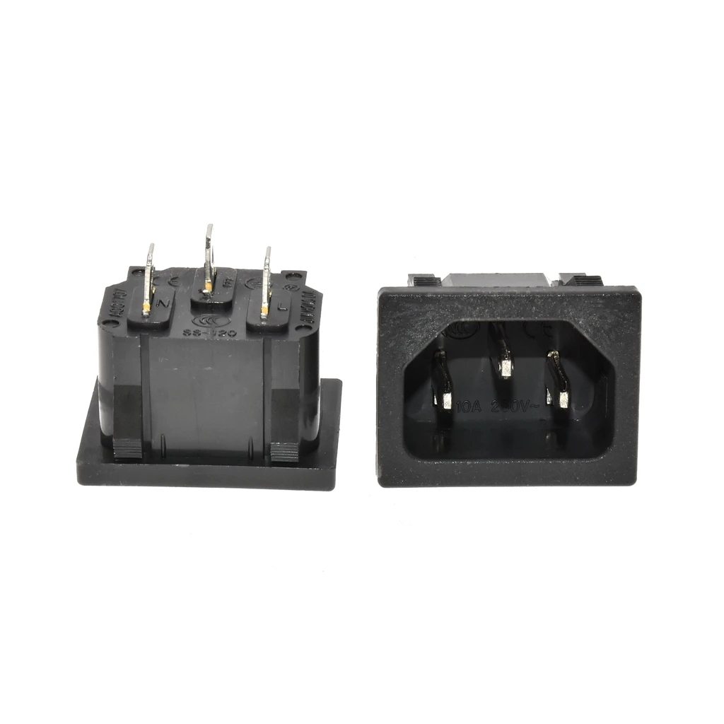 1PC IEC320 C14 10A 250V 3 Terminals AC Electrical Power Socket 3 Pins Chassis Panel Mounted Inlet Module Plug Connector