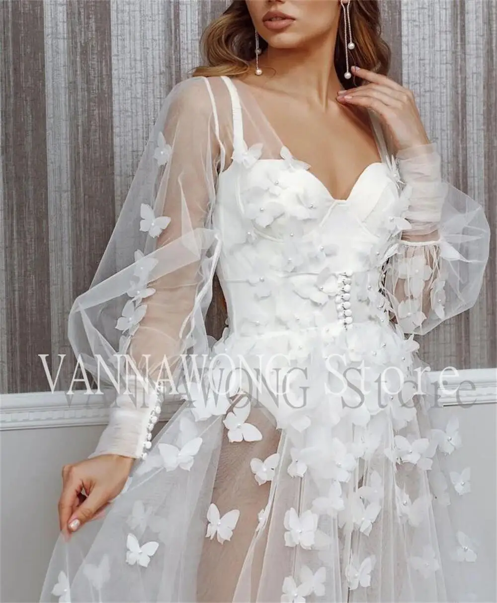 14405#VANNA Sexy White Bridal Night Bathrobe Tulle Pajama for Longsleeve Bride Beads  Robes Dressing Floor Lehgth Wedding Dress