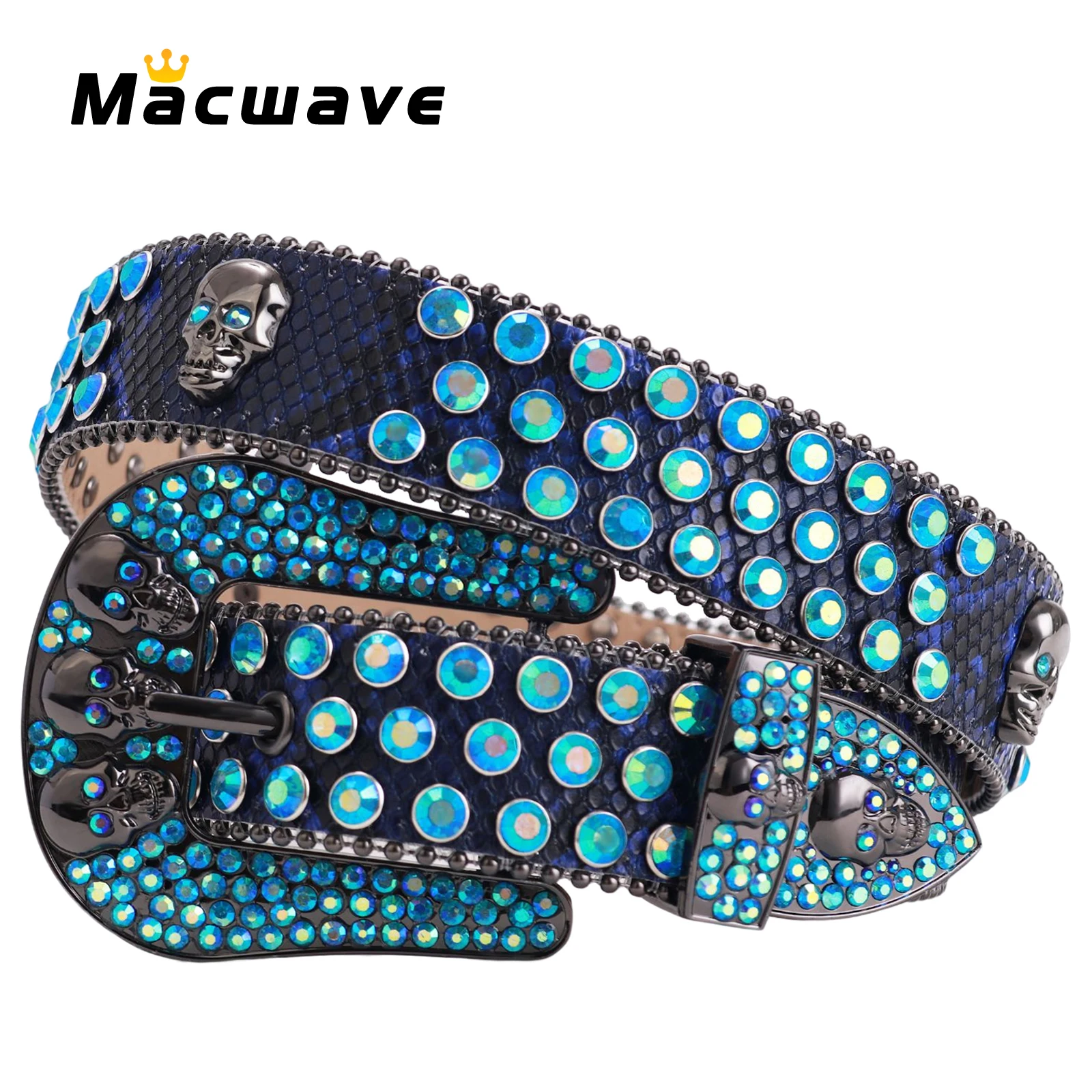 

Cool Fashion Men's Skull Belt Bling Diamond Colorful Rhinestone Belt Punk Style Belt Leather Strap Jeans Waist Ceinture Femme