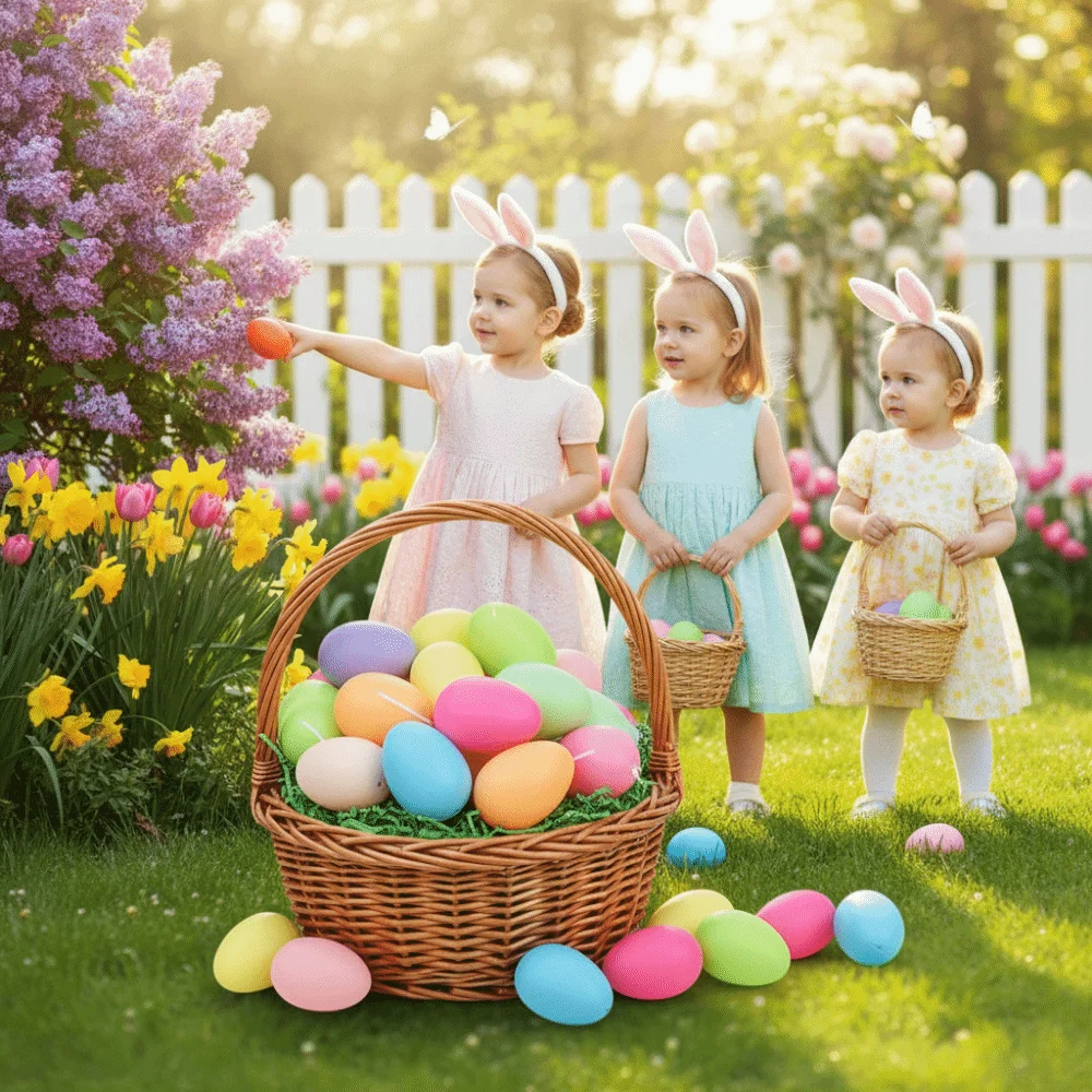 50Pcs DIY Paintable Easter Eggs Colorful Plastic Lightweight Plastic Fake Egg with Lanyard Handmade Easter Party Decoration