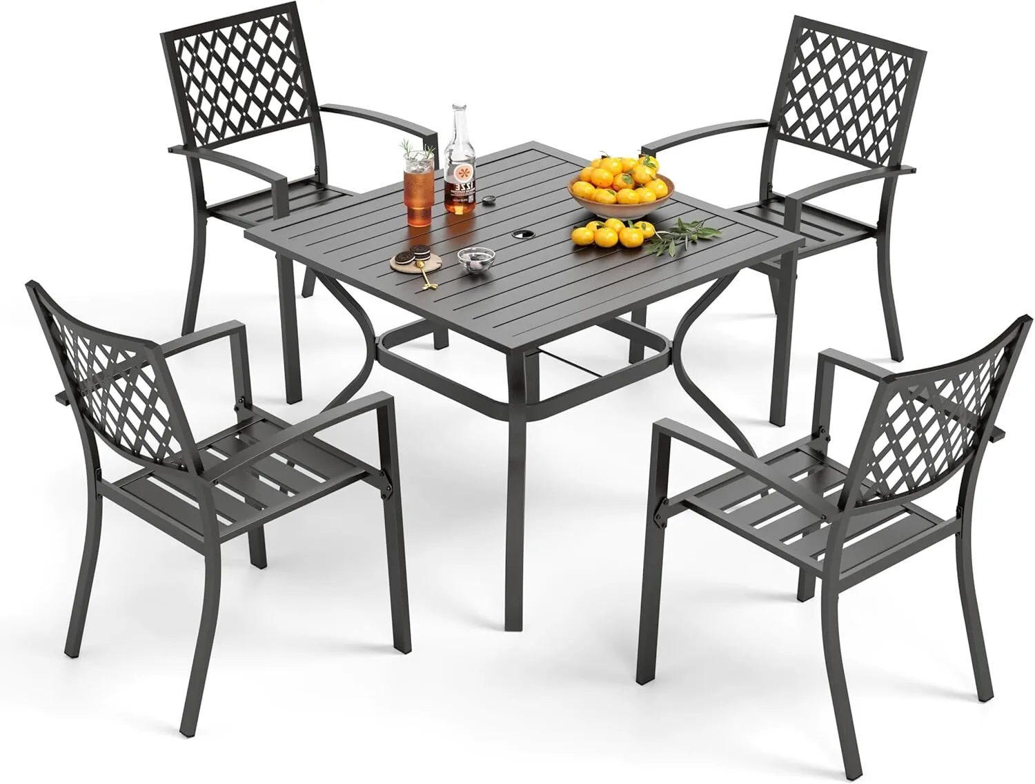 

5 Pcs Outdoor Dining Set Patio Square Table Chairs Furniture Set Backyard Garden