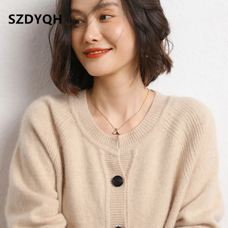 2023 Hot Sales Autumn Women\'s Cardigan 100% Cashmere Knitted Sweater  Tops Coat Casual O-Neck Loose Large Size Shirt Spring