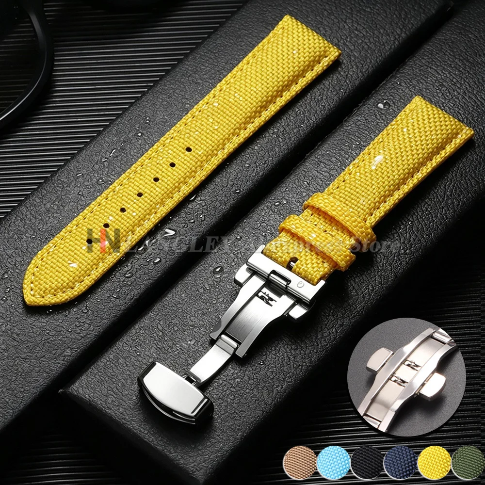 20mm 22mm Waterproof Sailcloth Watch Strap Two-Sided Nylon Watchband Butterfly Buckle Band Yelllow Blue Sport Belt For Men Women