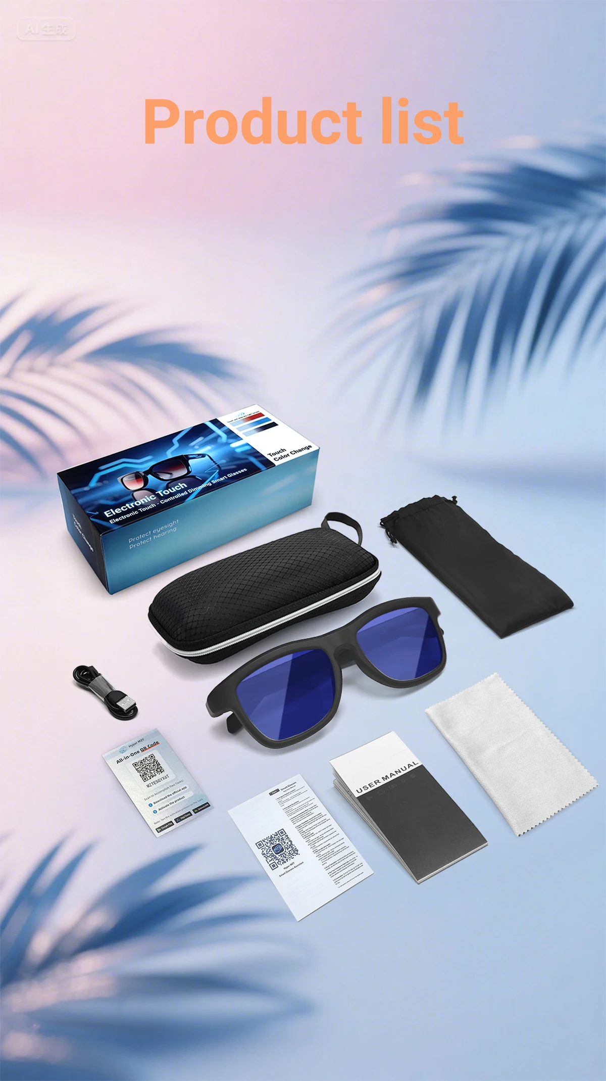 Touch-Control Farbwechselnde Sonnenbrille für Männer und Frauen Elektrochrome KI-Intelligente Übersetzungs- und Anruffunktion Musikplayer Bluetooth – Detail 15