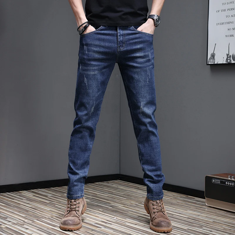 Fashion Men's Jeans Pants Stretch Dark Blue Skinny Jeans For Men Casual Slim Fit Denim Pants Korean Style Male Trousers Jeans