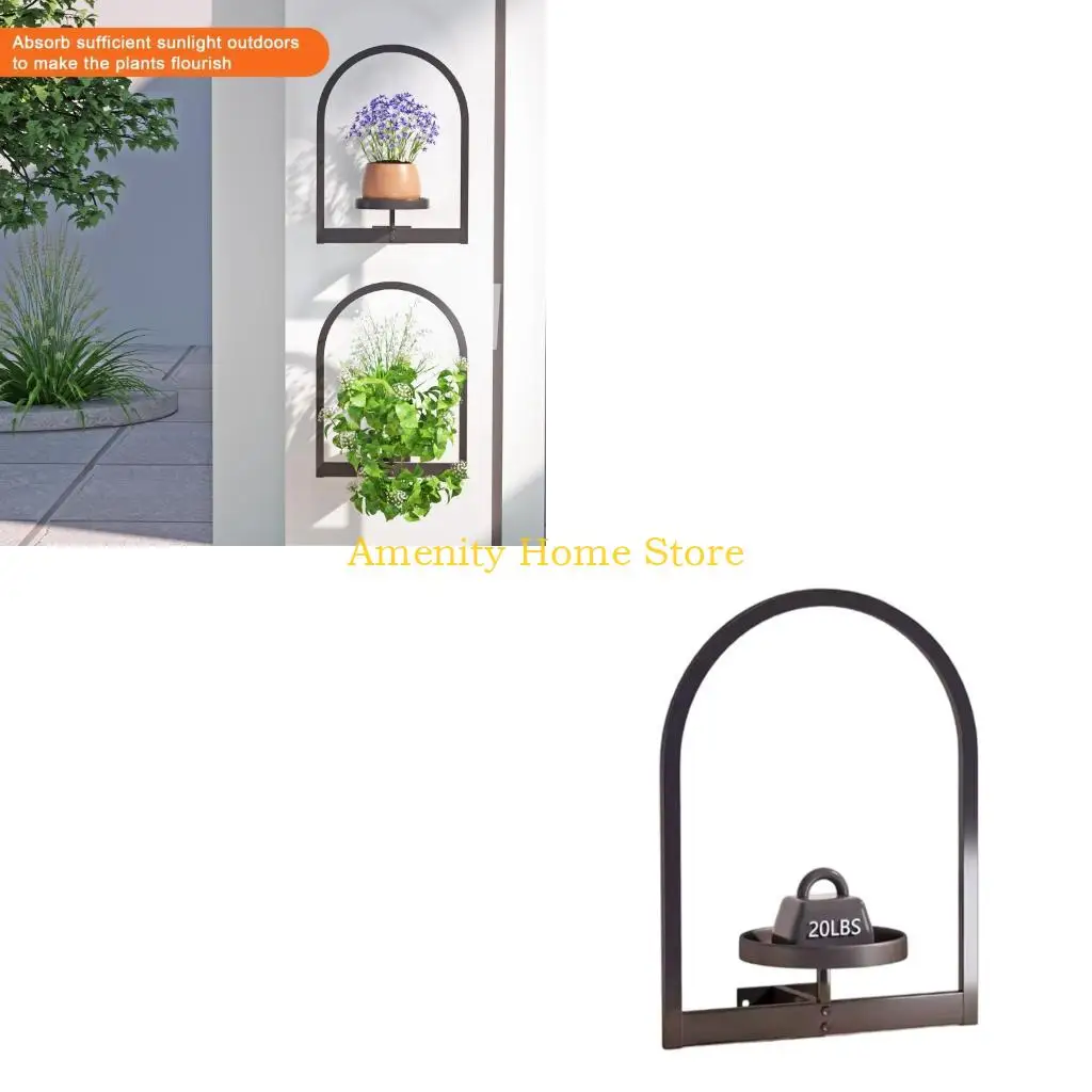 F26C Elegant Wall Mounted Flower Shelf with Heavy Duty Metal Construction Multifunction Iron Plant Stand for Indoor Plant