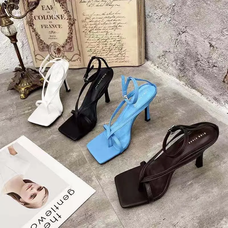 Gladiator Sandals High Heels Shoes Fall Best Street Look Females Square Head Open Toe Clip-On Strappy Sandals Women