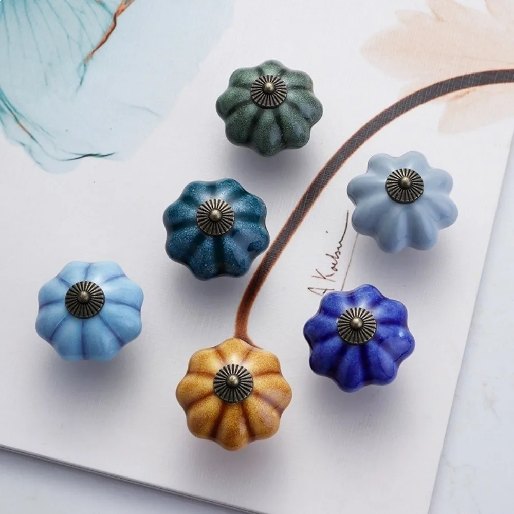 Gifts Ceramic Drawer Pulls Pumpkin Shape Floral Pattern Furniture Knobs Vintage Style Decorative Knobs Cabinet Hardware