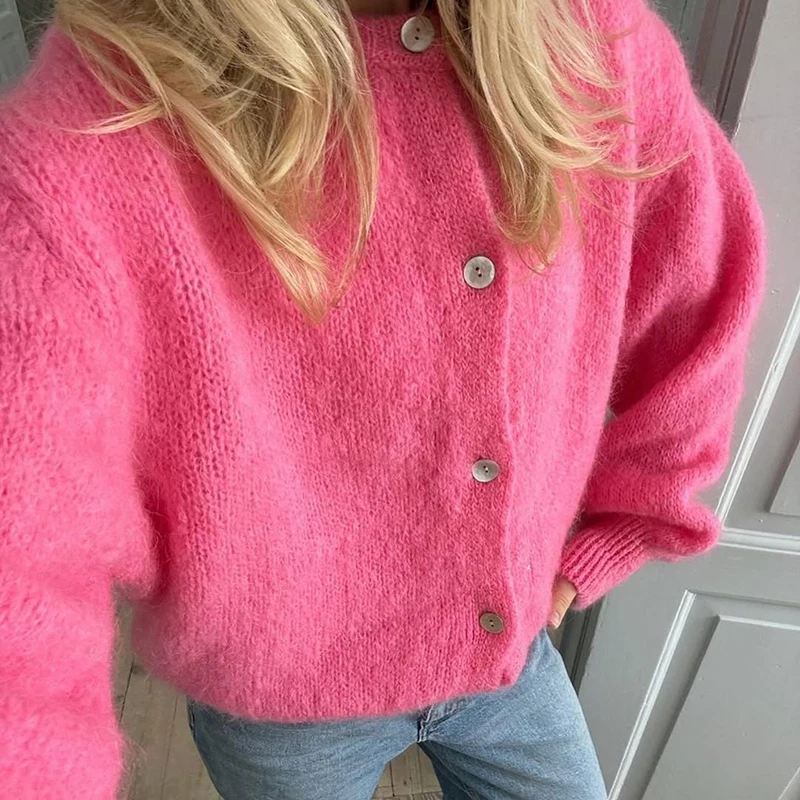 Tornova モヘア固体ニットカーディガン女性のファッション長袖ボタンカジュアルセーターコート女性の新しい秋カーディガントップ