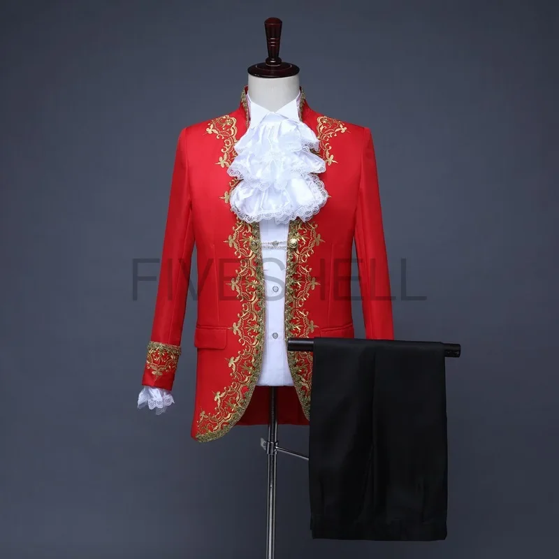 XS-XL King Prince Renaissance Stage Brazers Men Medieval Cosplay Stage Party Costume Coat+Pants+necktie Full Set Drop Shipping