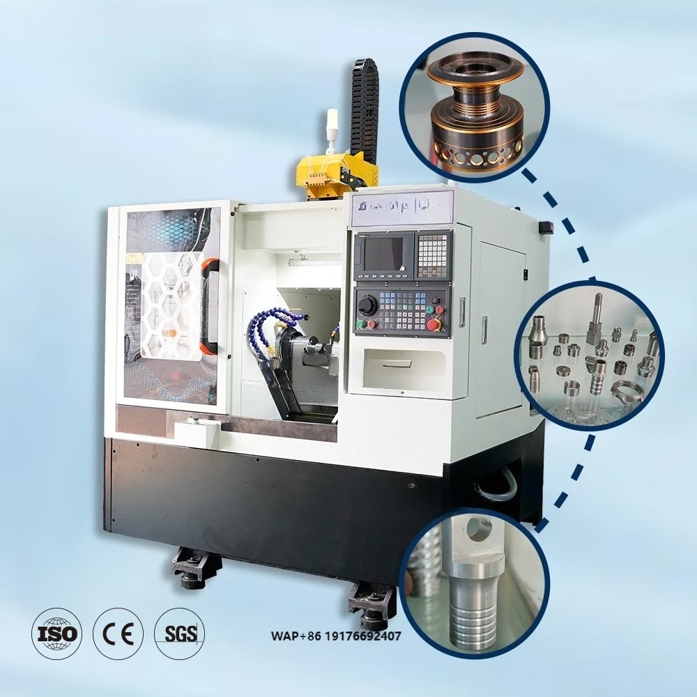 CNC Lathe Heavy Duty Slant Bed with Dual Spindle Automatic Tool Changer and Hydraulic Chuck for Steel and Brass Parts