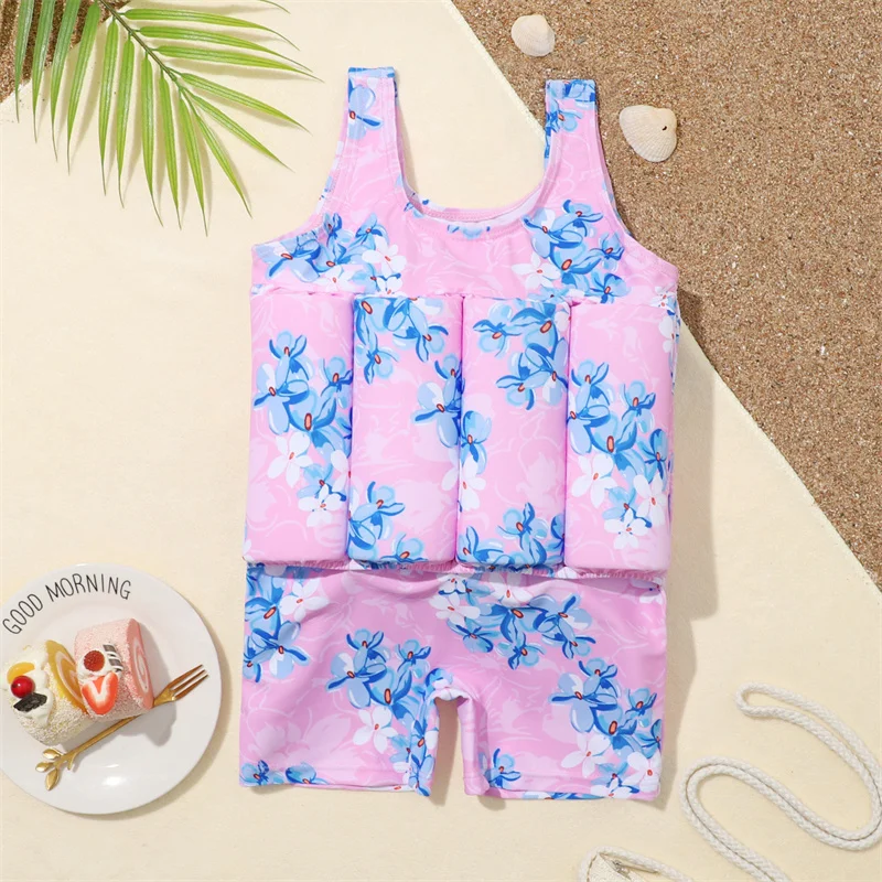Girls Buoyancy Swimsuit Kids Summer Print Pool Beachwear Infant Floating Rash Guards Clothing 2024 New Children Vests Swimwear
