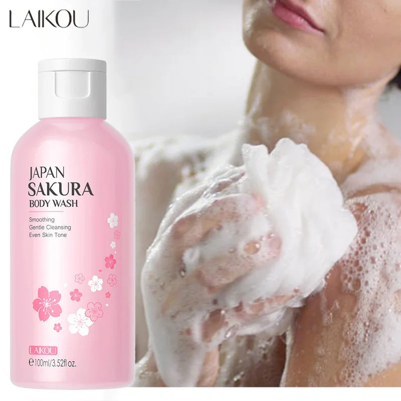 LAIKOU Sakura Duschgel, lang, feuchtigkeitsspendend, glatt, langanhaltender Duft, sanfter Schaum, Körperreinigung, Badeprodukt, 100 ml