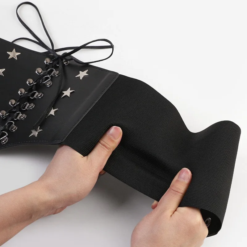 Women Punk Five-pointed Star Rivet Wide Elastic Waistband Gothic Corset Decor Belt Casual Streetwear Outfit Waist Accessory For Club Daily Wear view 5