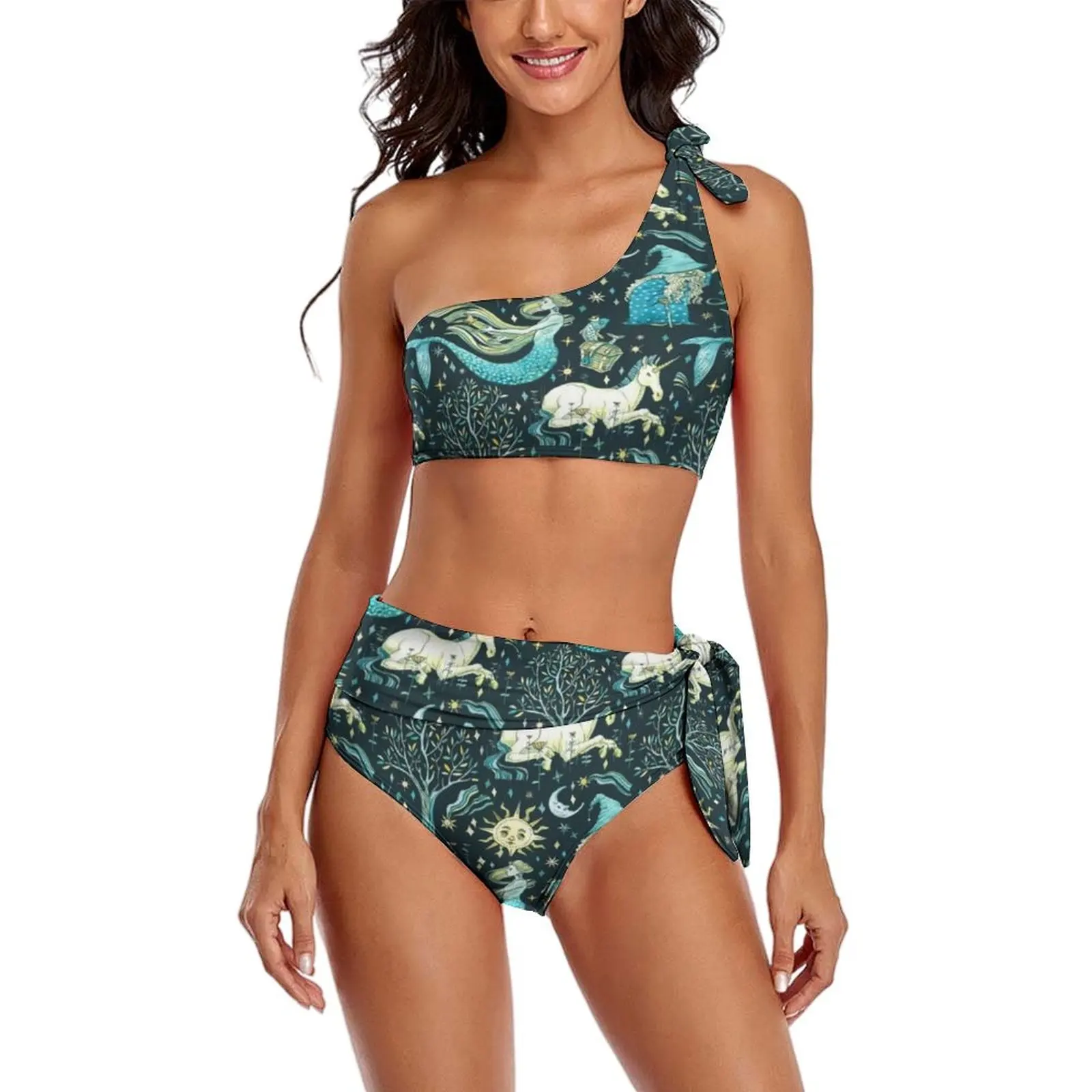 

Sexy Unicorn Vintage Bikini Swimsuit Good Old Fairy Tale Mermaid Swimwear High Waist Retro Bikinis Set Push Up Swimsuits