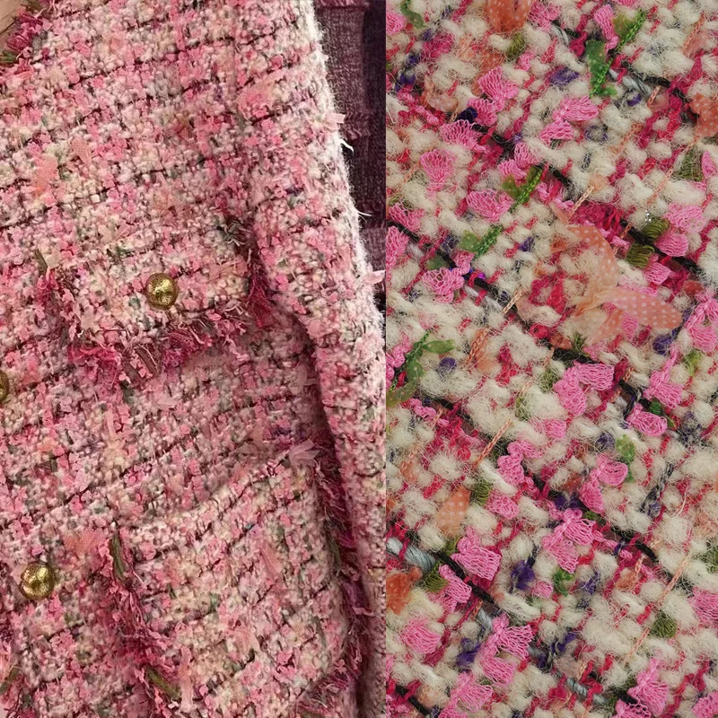 Sweet Romantic Butterfly Yarn Букле Bouclé Tweed Fabric Multicolor Textured Woven Cloth For Jacket Vest Coat Designer Sewing