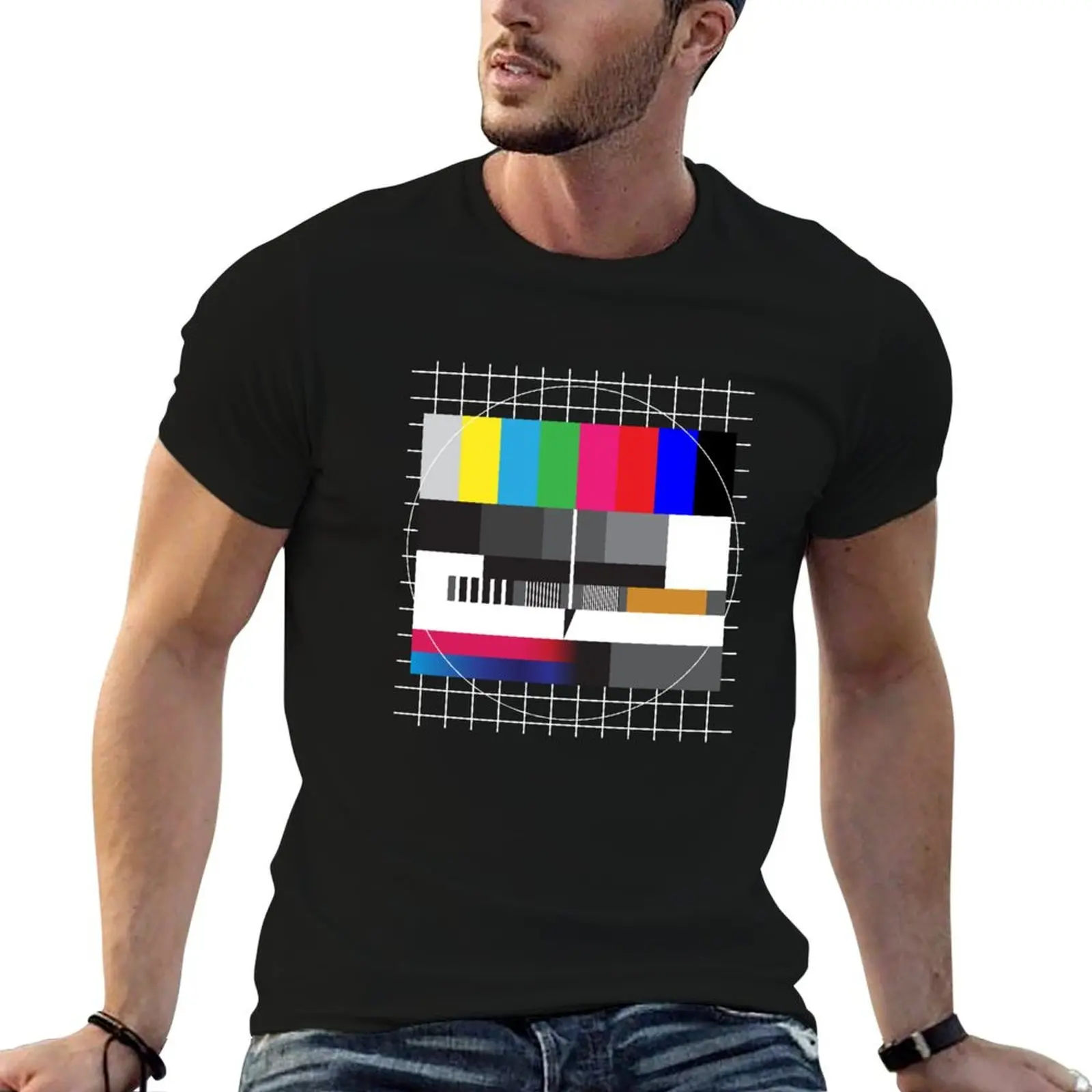 Vintage 80s 90s TV prueba imagen Testbild Retro fiesta disfraz camiseta tops gráfico camiseta vintage ropa de hombre