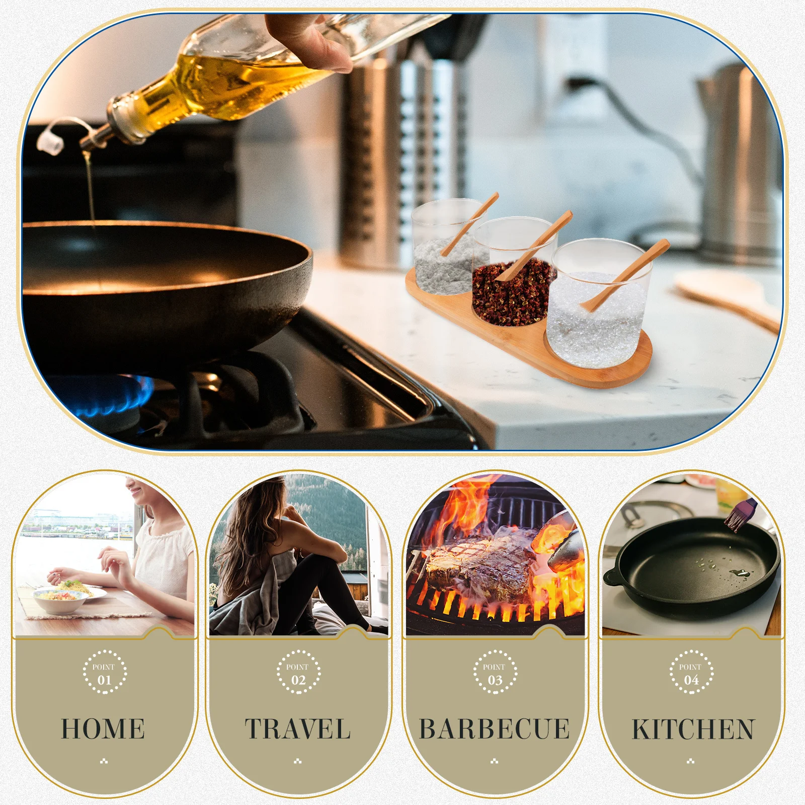 

1Set Seasoning Jar Combination Bamboo Glass Spice Container Kitchen Use Salt Pepper Sugar Dispenser Seasoning Jar