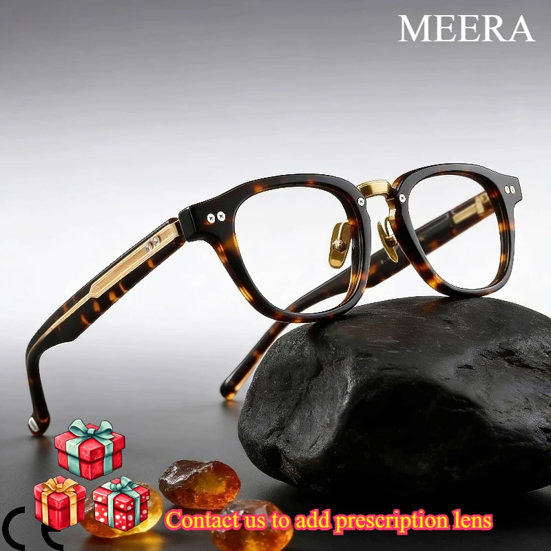 

M151 Tortoise Gold Titanium&Acetate Square with Decorative Studs Eyeglasses Frames Business Eyewear for Daily Casual Gatherings