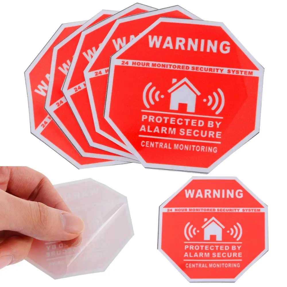 Red Security Alarm Sticker Tool Anti Theft Waterproof Warning Signs Decals Accessories 10cm*10cm Safety System Stickers